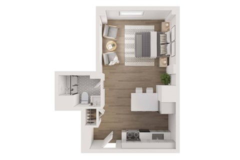 Floor plan for studio, 1 bath, 447 sqft
